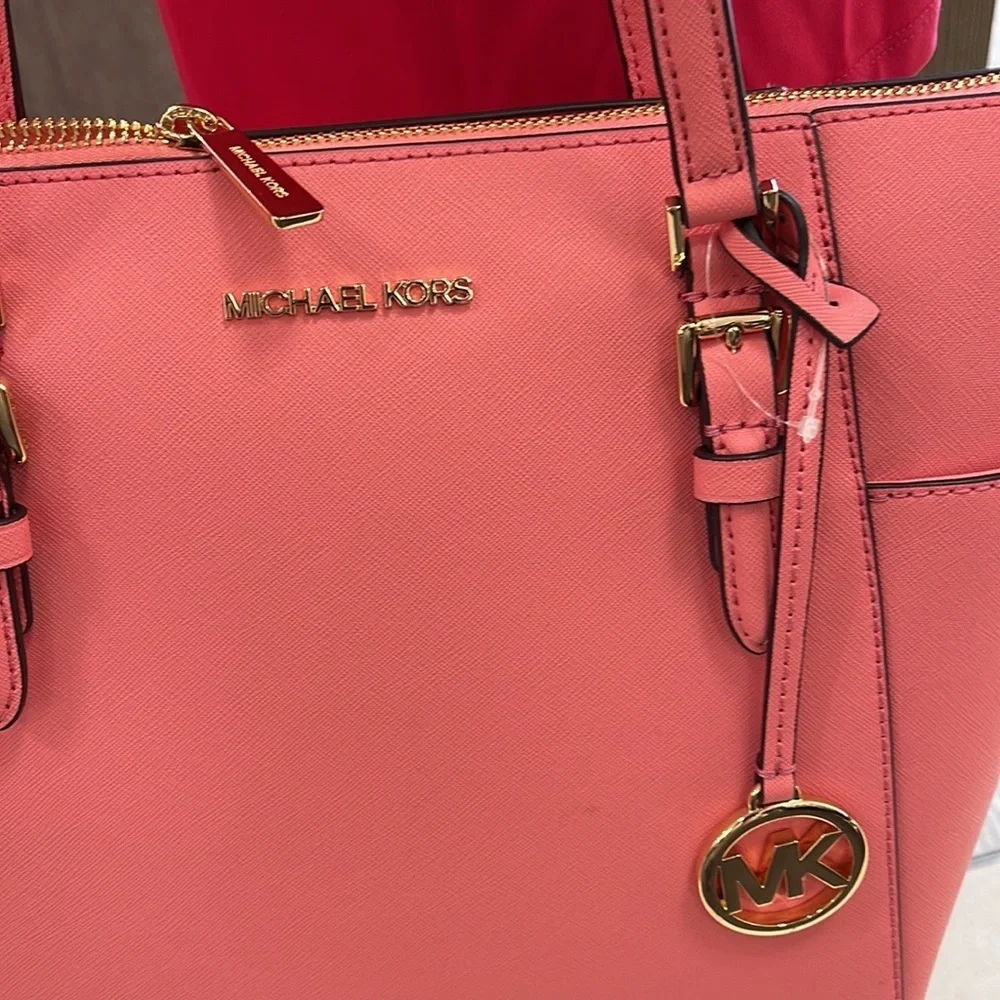 MICHAEL KORS Charlotte Large Leather Top-Zip Tote Tea Rose